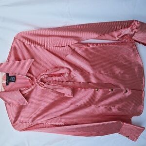 BCBGMAXAZRIA Striped Satin Shirt With Bow XS